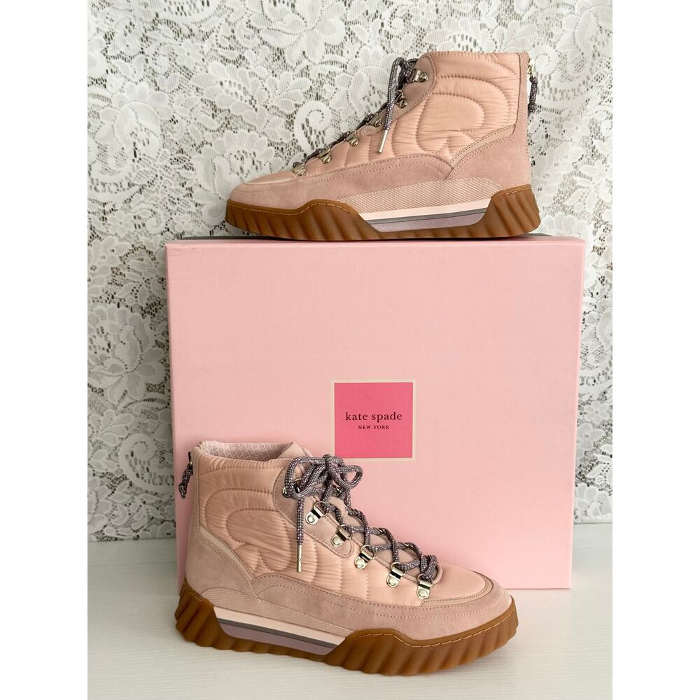 Kate Spade Wynter Hiker Boots Pale Vellum Pink NIB Defaced Size 9.5M